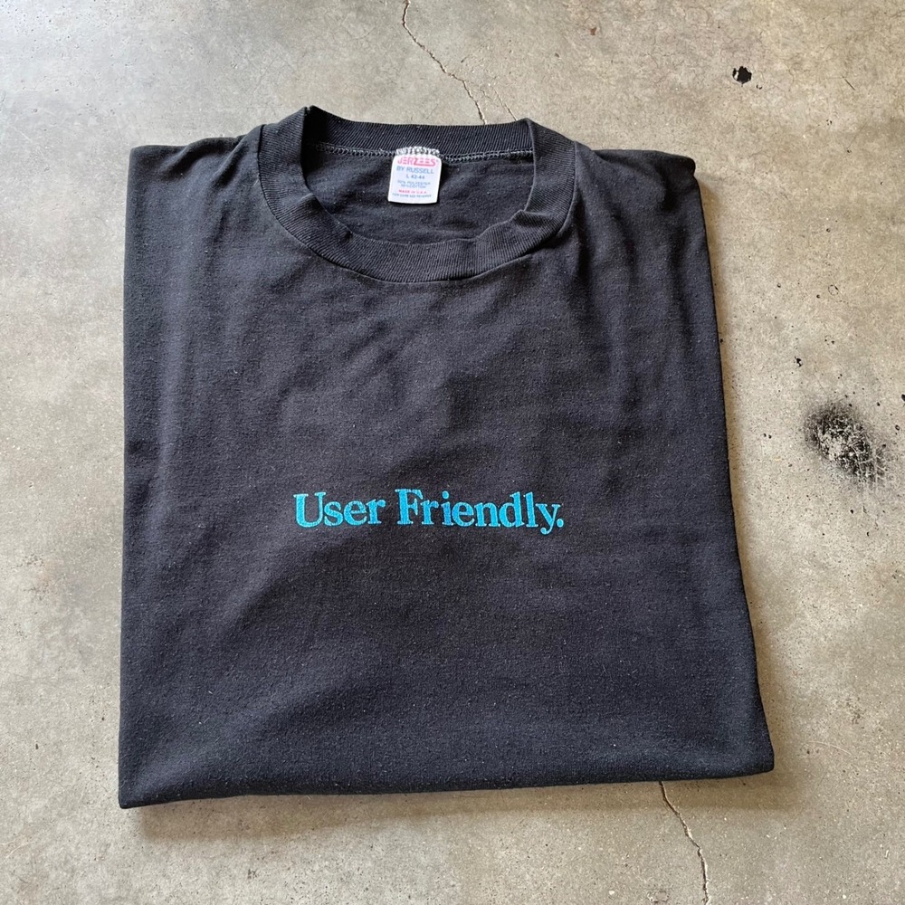 Jerzees T-Shirt Mens L Black User Friendly Vintage 90s Graphic Tee Made in USA